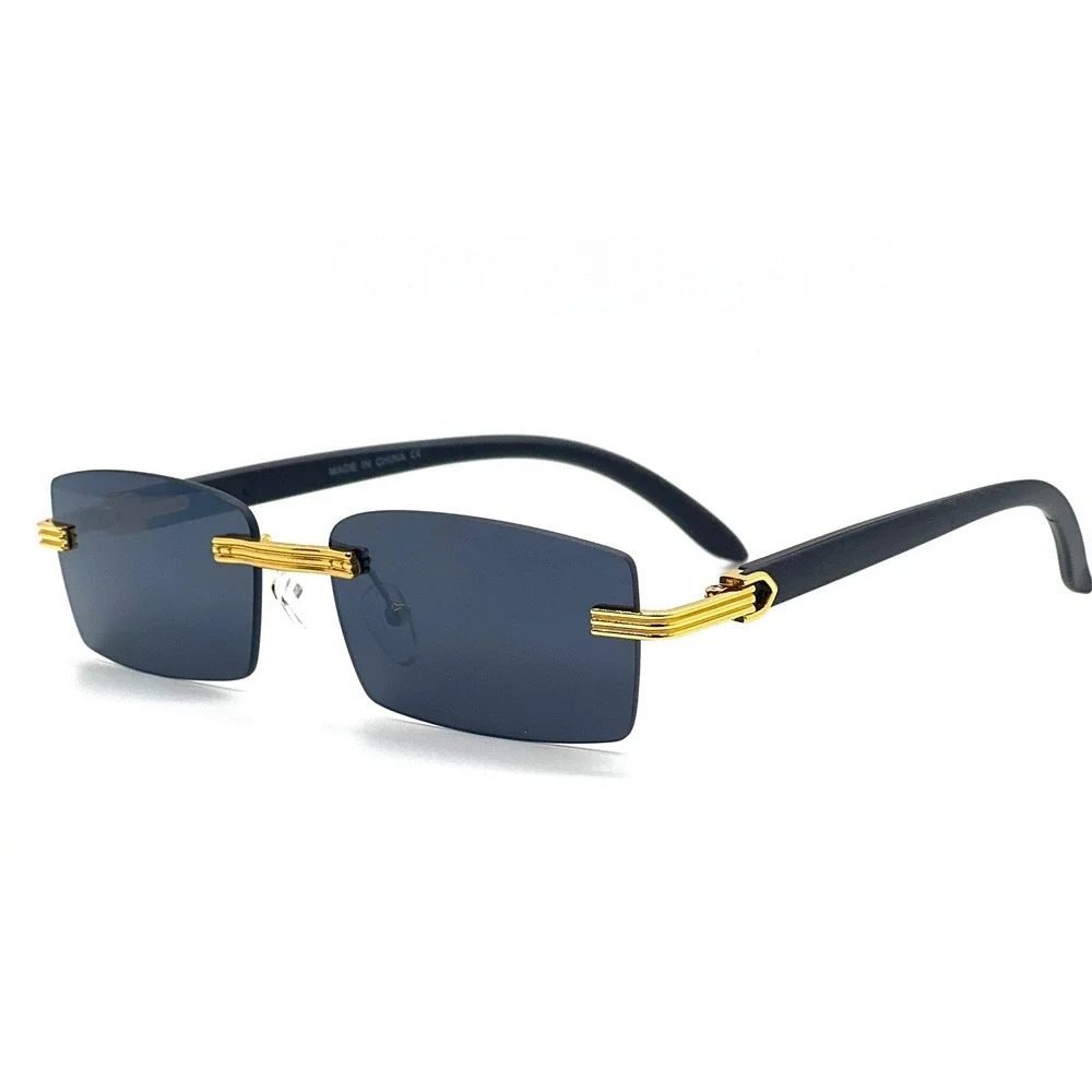 Rimless Sunglasses Men Fashion Designer Rectangle‎ Dark Black Driving Trendy Rap